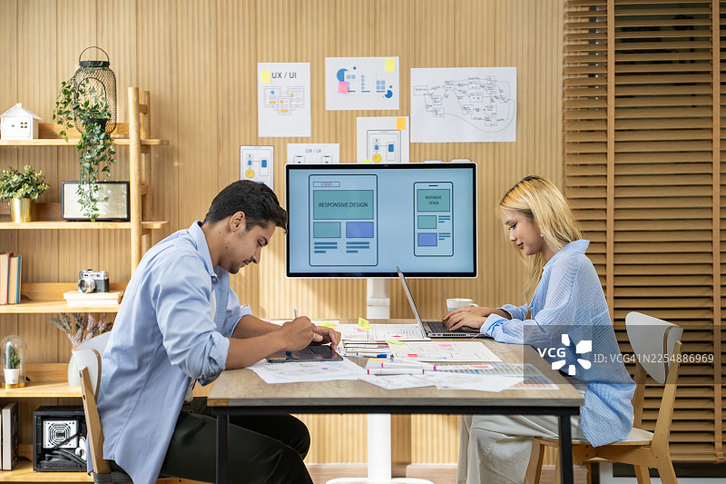 用户体验和用户界面设计师协作设计响应式网站布局图片素材