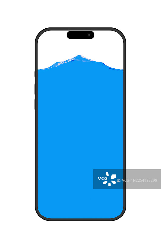 白色背景上，屏幕内有液体的现代智能手机模型。图片素材