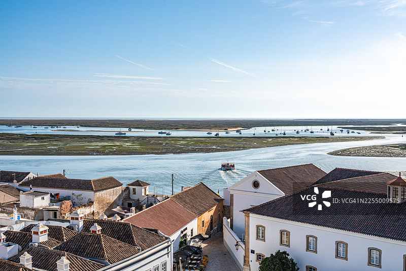 从法罗大教堂俯瞰的法罗老城鸟瞰图，葡萄牙图片素材