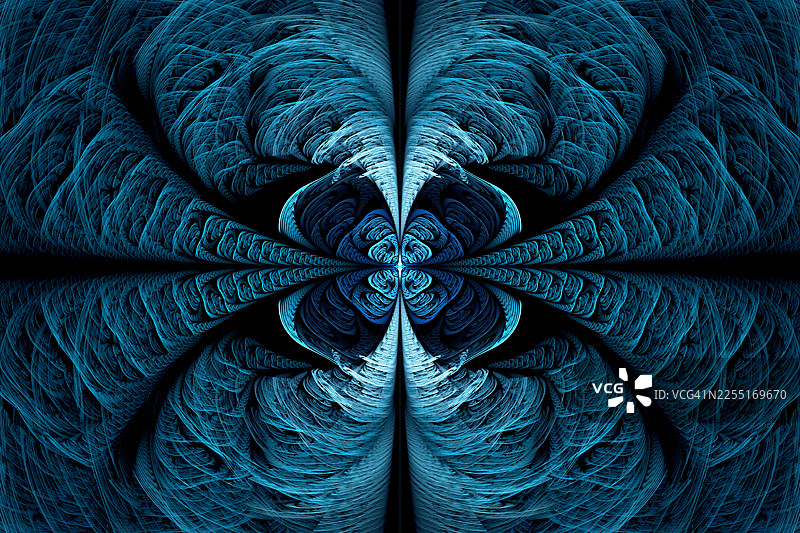 蓝绿色分形径向花朵漩涡对称抽象数字艺术背景图片素材