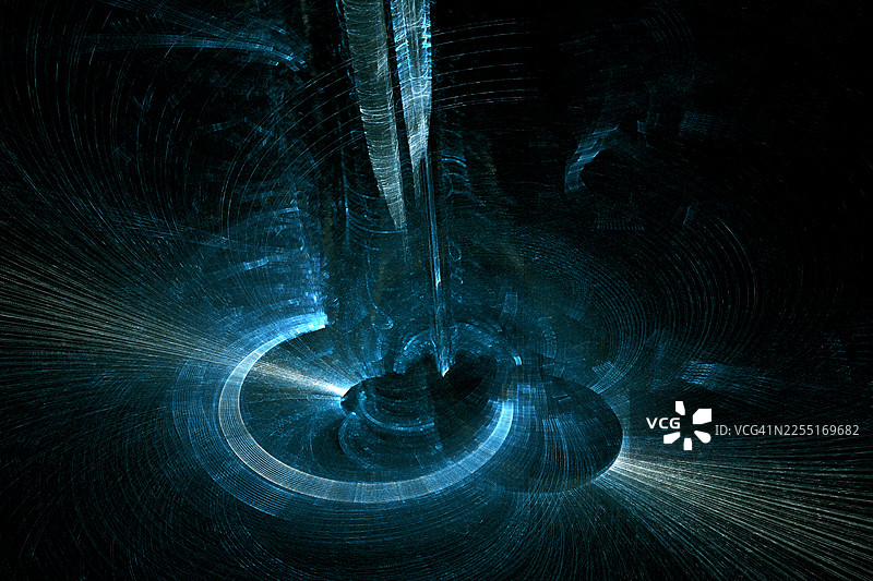 发光的青色水晶塔能量传送门，科幻抽象分形背景图片素材