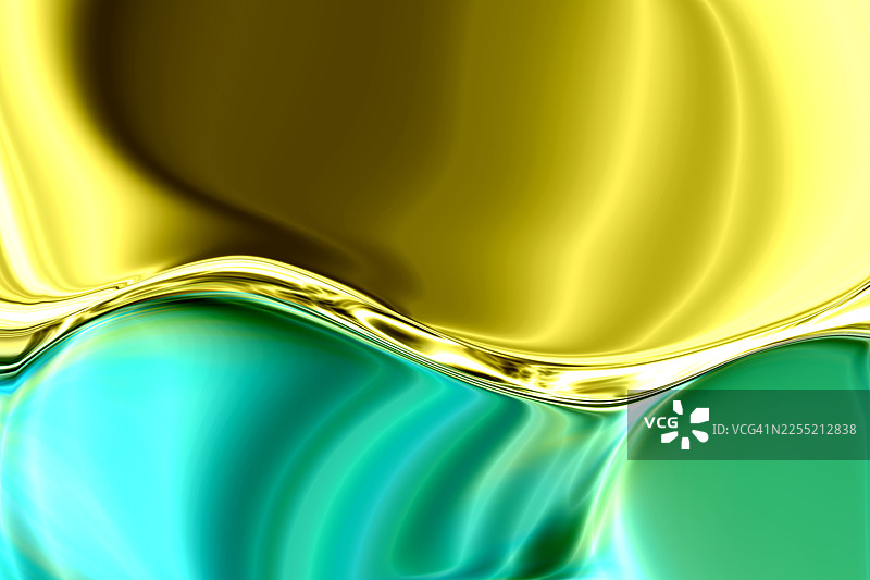 鲜艳的黄色和蓝绿色液体波浪抽象背景图片素材