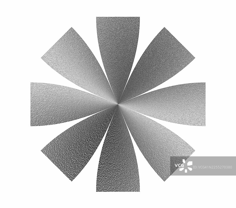 银色金属形状，形似花瓣或星星，用于设计，从白色背景上抠出。图片素材