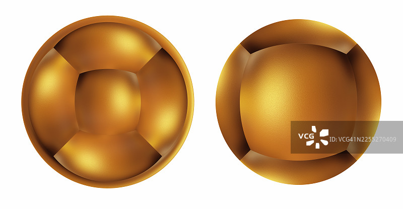 白色背景上带有浮雕效果的金色圆形金属图形，用于设计，已抠图。图片素材