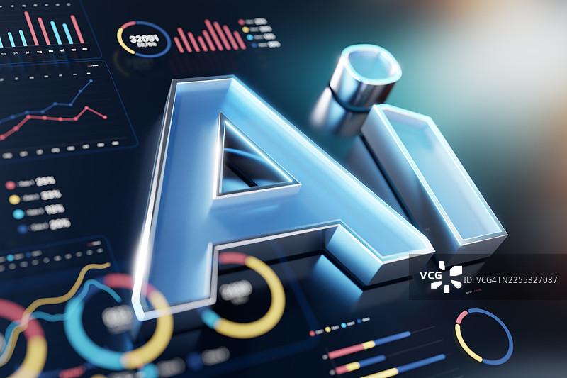 人工智能字母和数据仪表板：人工智能和分析的未来象征图片素材