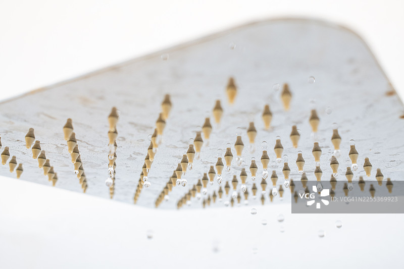 现代淋浴喷头喷嘴滴落的水珠图片素材