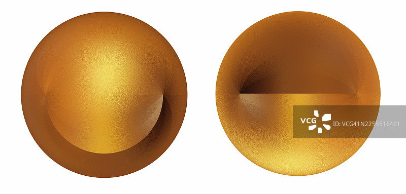 压花、闪亮的金色金属双球设计，抠图于白色背景。图片素材