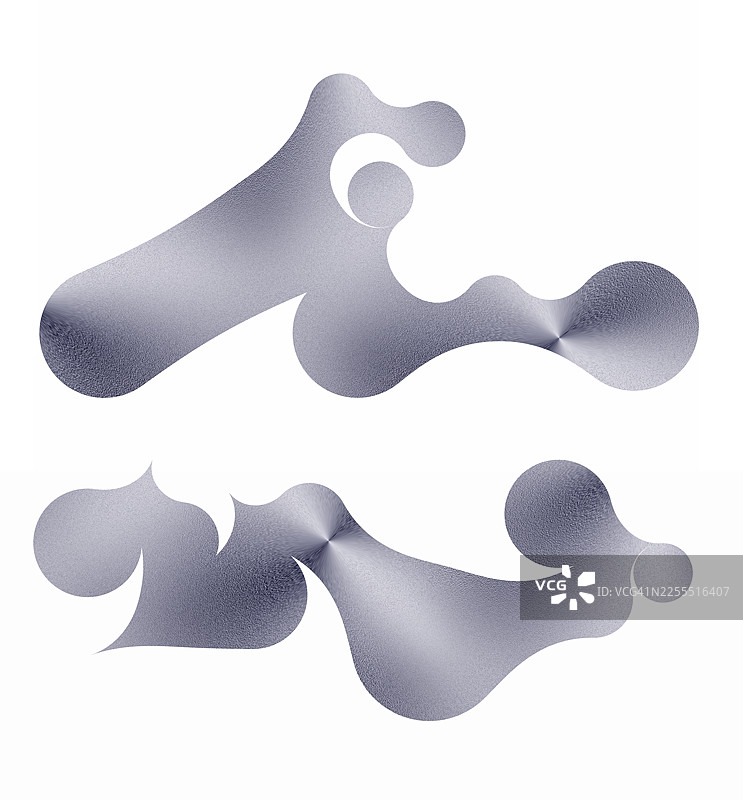 用于设计圆形和椭圆形的光滑银色金属图案，在白色背景上抠图。图片素材