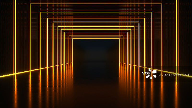 3D金色霓虹隧道图片素材