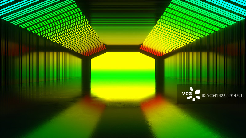 3D霓虹隧道光影空间图片素材