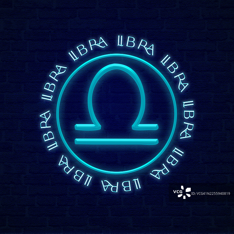 天秤座的写实霓虹灯招牌风格，现代发光横幅设计图片素材
