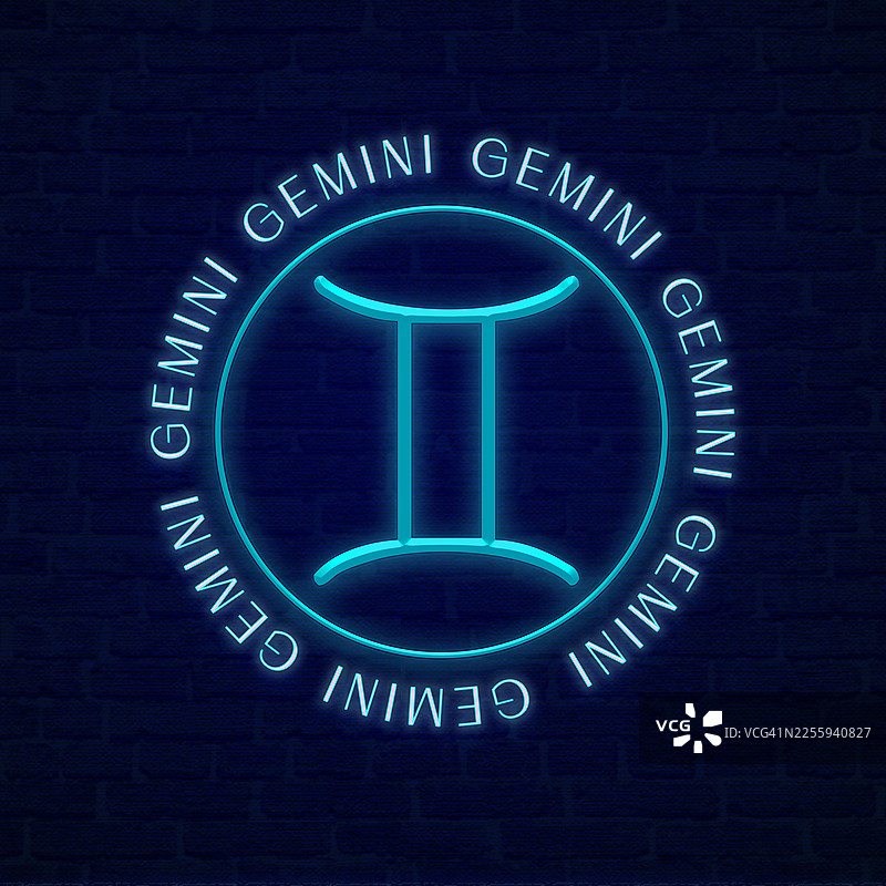 双子座写实霓虹灯招牌风格，现代发光横幅设计图片素材