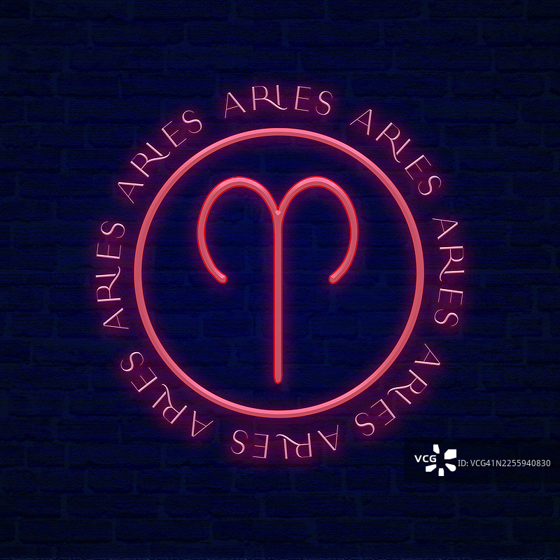 白羊座生肖霓虹灯招牌风格，现代发光横幅设计图片素材