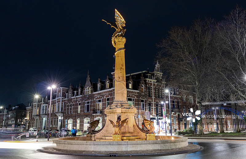 荷兰登博世龙喷泉夜景图片素材