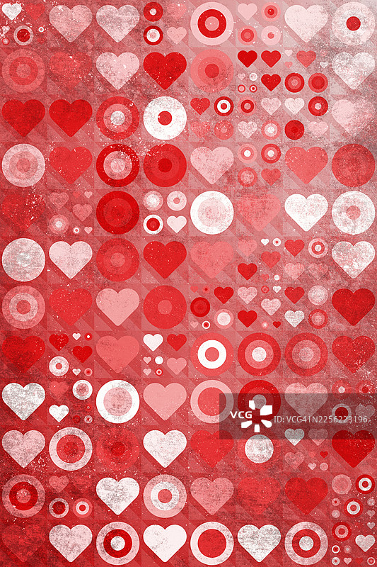 红心和白圆重复图案，带有风化纹理，适合情人节图片素材