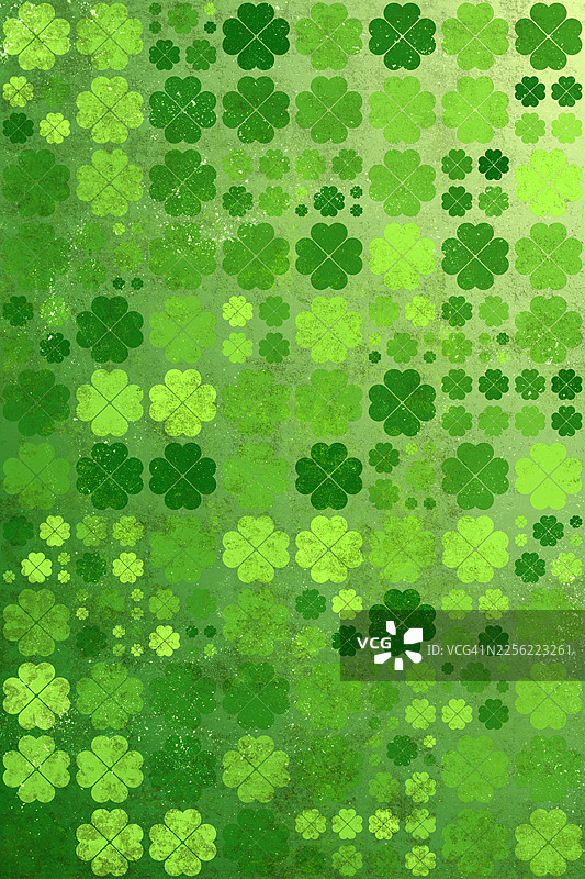 绿色三叶草图案，做旧纹理，圣帕特里克节庆祝主题，复古艺术风格图片素材