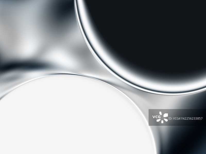 深黑色极简背景上的未来感银色流体曲线图片素材