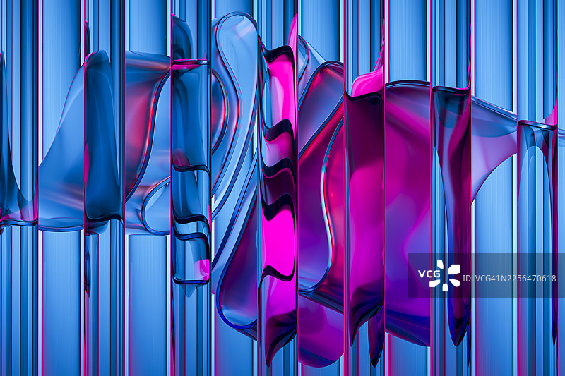 抽象的3D玻璃设计，带有粉色和蓝色凹槽丝带图片素材
