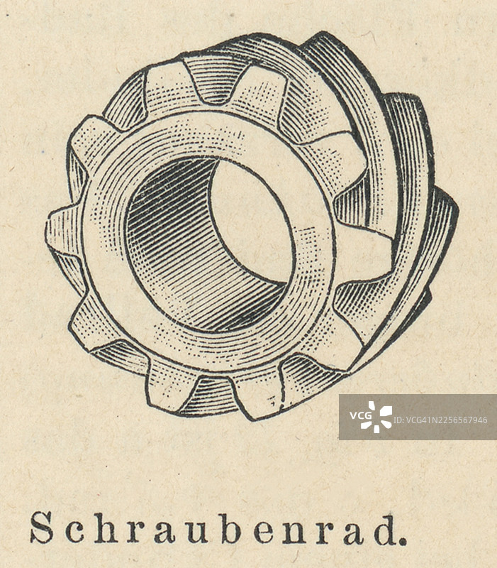 不同类型齿轮的老式雕刻插图图片素材