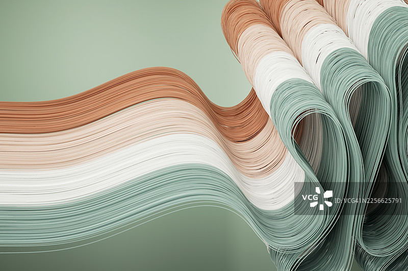 抽象的3D绿色和橙色色调的流动发状纤维图片素材