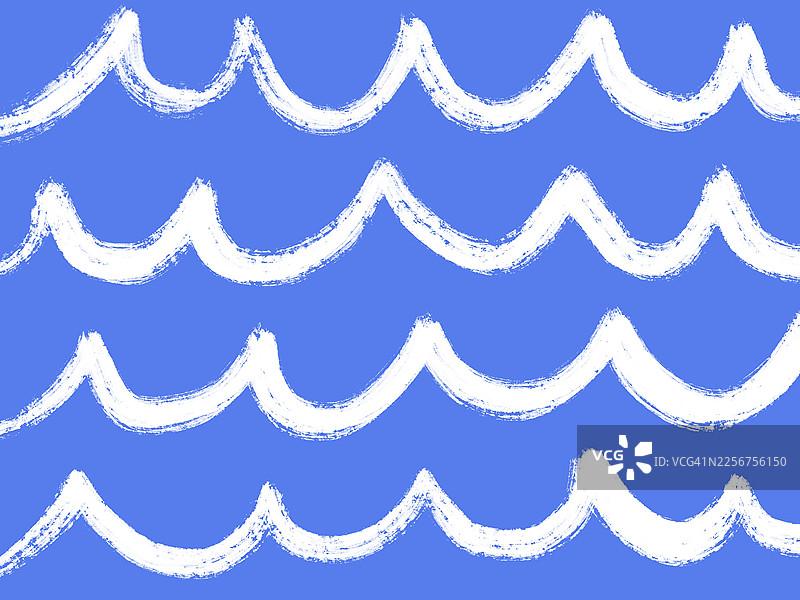 蓝色背景上层叠的白色波浪线条的极简笔刷绘画图片素材