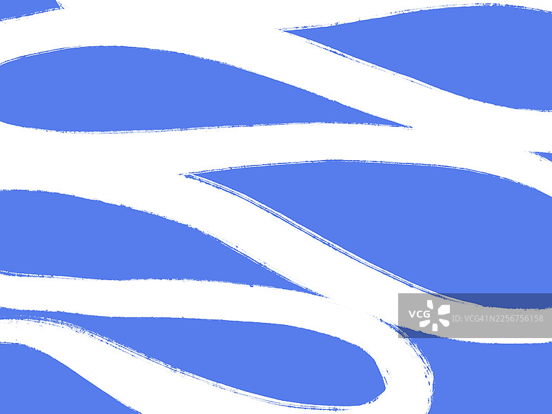 蓝色背景上的大型流动曲线极简笔刷画图片素材