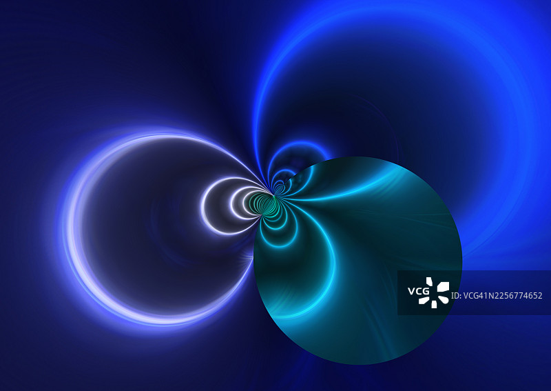 抽象蓝色背景，椭圆形和圆形光轨深邃地延伸至无限图片素材