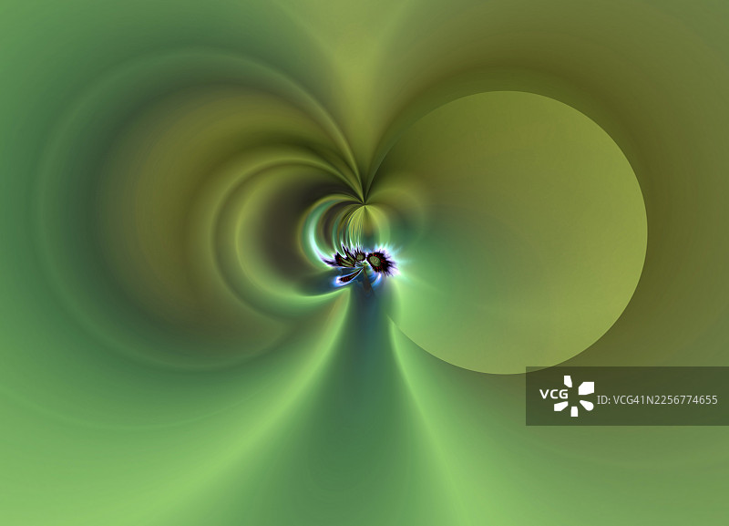 抽象的绿色背景，椭圆形和圆形的光轨在深邃的运动中延伸至无限远。图片素材