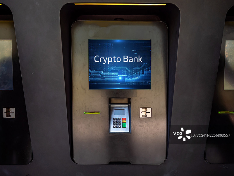 美国加密货币银行比特币ATM机 - 加密货币银行图片素材