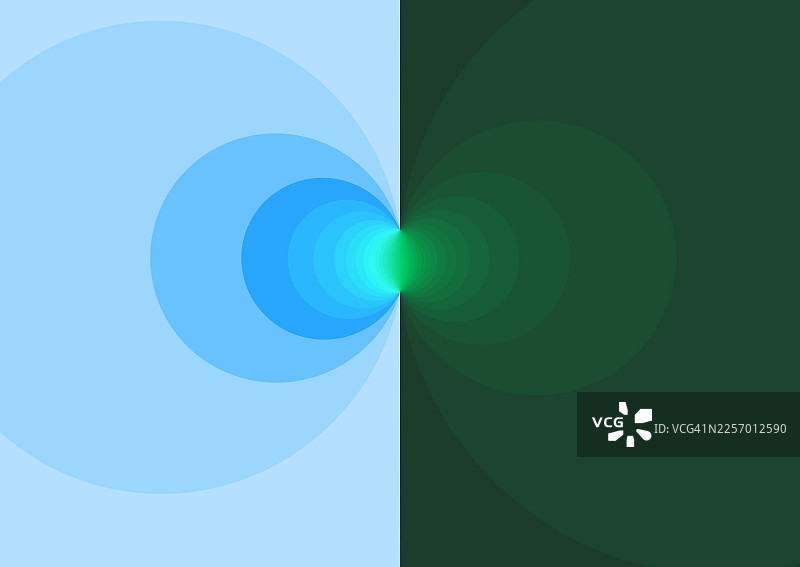 抽象背景，深邃运动中的椭圆形和圆形光芒，色调为柔和的蓝色和深绿色。图片素材