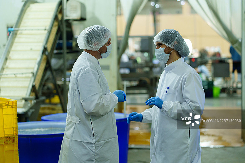 在罐头鱼生产设施中，质量控制官正在随机检查原材料。图片素材