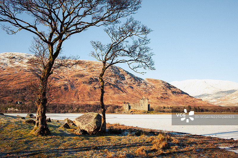 苏格兰被冰雪覆盖的城堡景观图片素材