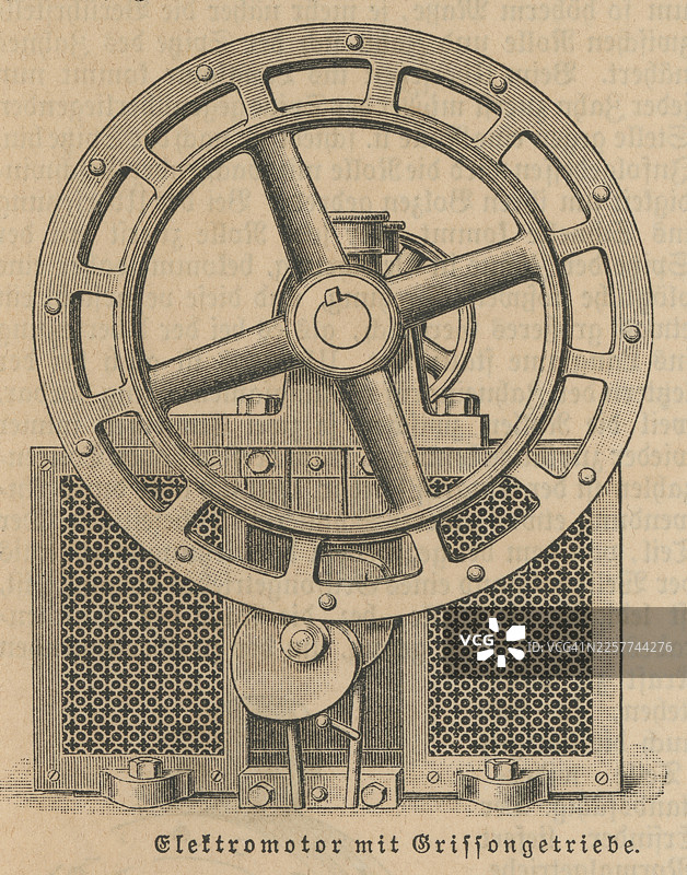 格里森齿轮的旧雕刻电机插图图片素材