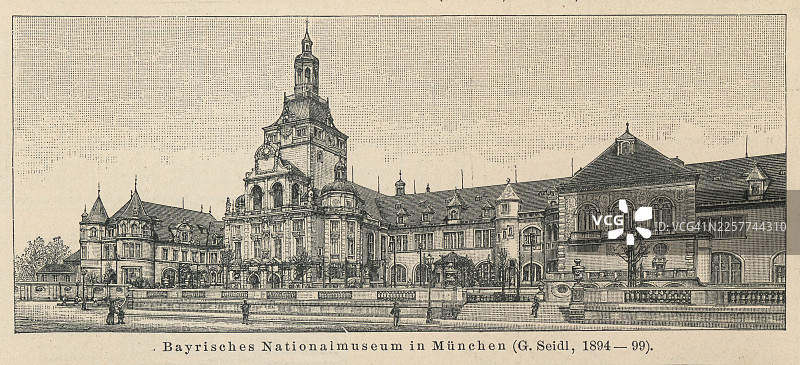 慕尼黑巴伐利亚国家博物馆的旧雕刻插图，它是欧洲最重要的装饰艺术博物馆之一，也是德国最大的艺术博物馆之一图片素材