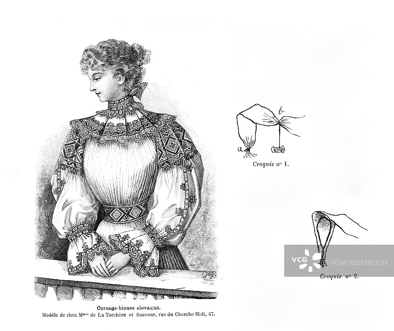 斯洛伐克女衬衫上衣 - 古董雕版画图片素材