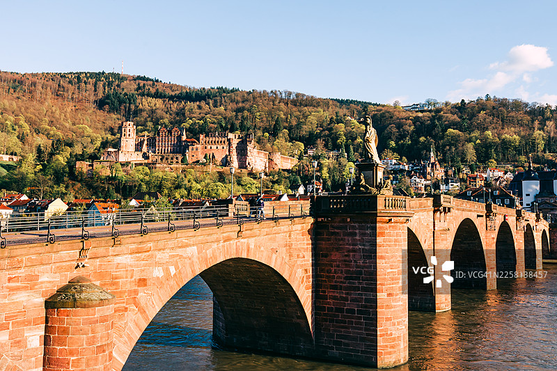 德国海德堡老城，卡尔·特奥多桥和海德堡城堡图片素材