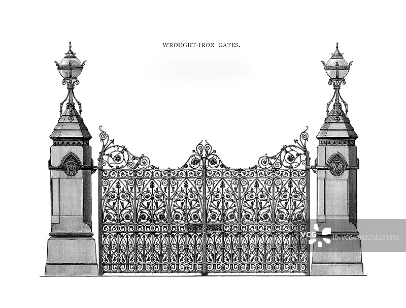 华丽的铁艺大门设计 - 古董雕刻图片素材
