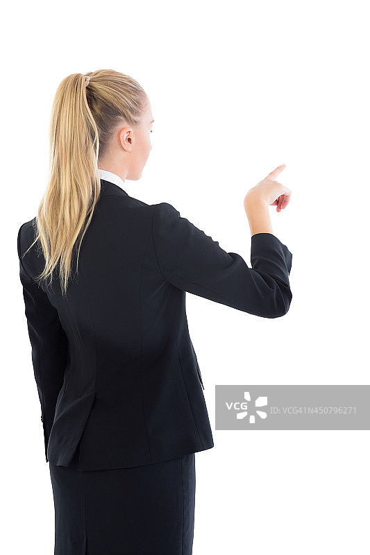 指点的金发女商人图片素材