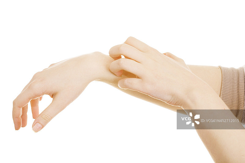 在白色背景上手挠胳膊图片素材