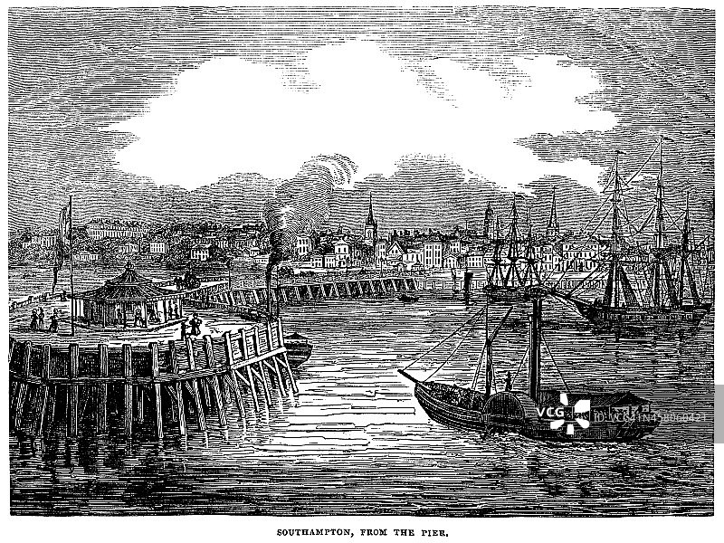 从码头看南安普顿（维多利亚时代雕刻）图片素材