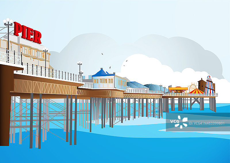 传统英式码头插画图片素材