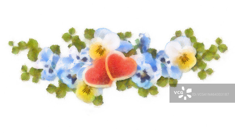 柔和水彩花卉和爱心图片素材