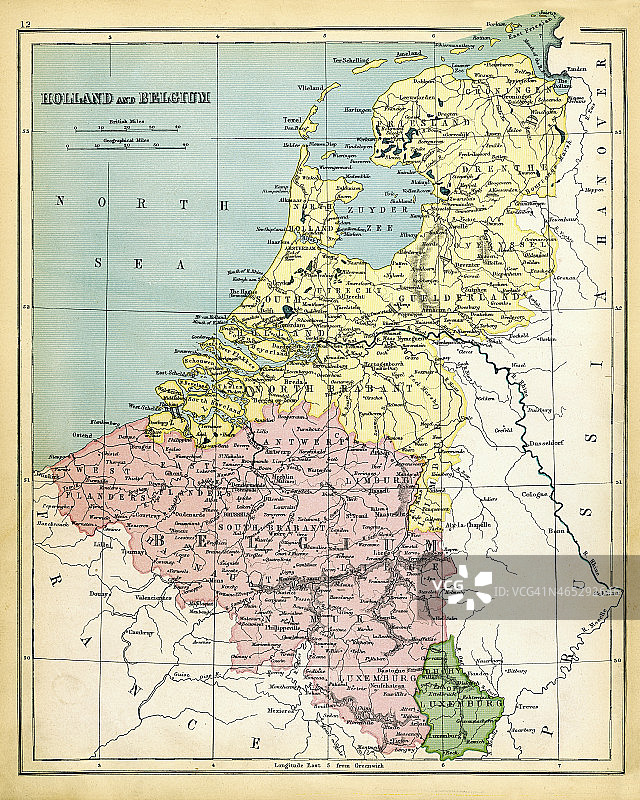 1897年荷兰和比利时古地图图片素材