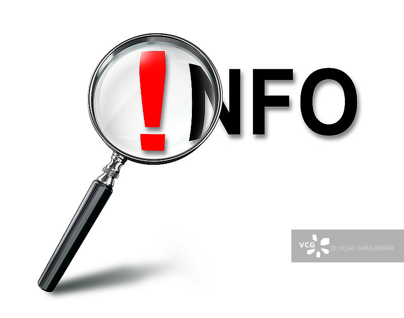 信息词和带有放大镜的红色感叹号图片素材