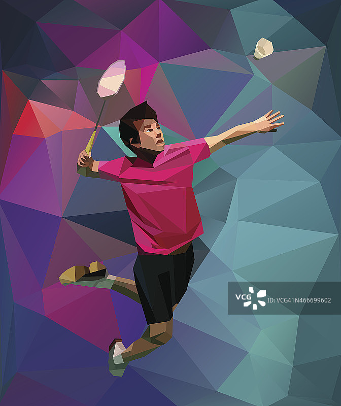 多边形彩色羽毛球运动员图片素材