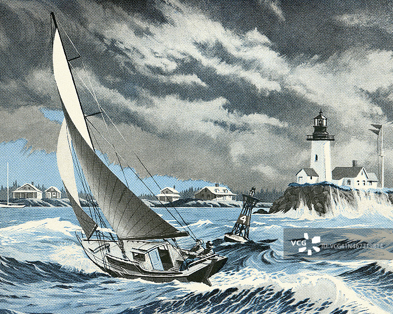 暴风雨中海上的帆船图片素材