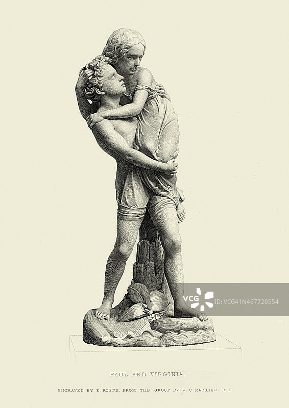 威廉·卡尔德·马歇尔的精美艺术雕像《保罗和弗吉尼亚》图片素材