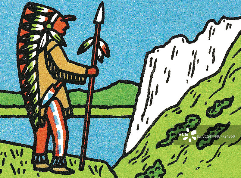 在瞭望台的部落男人图片素材