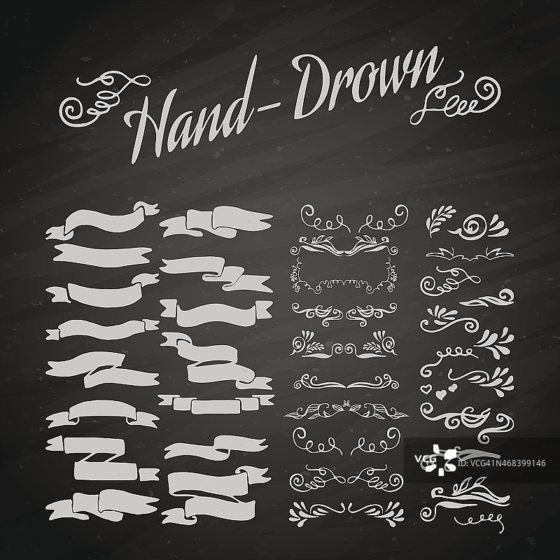 粉笔黑板上的白色banner草图图片素材