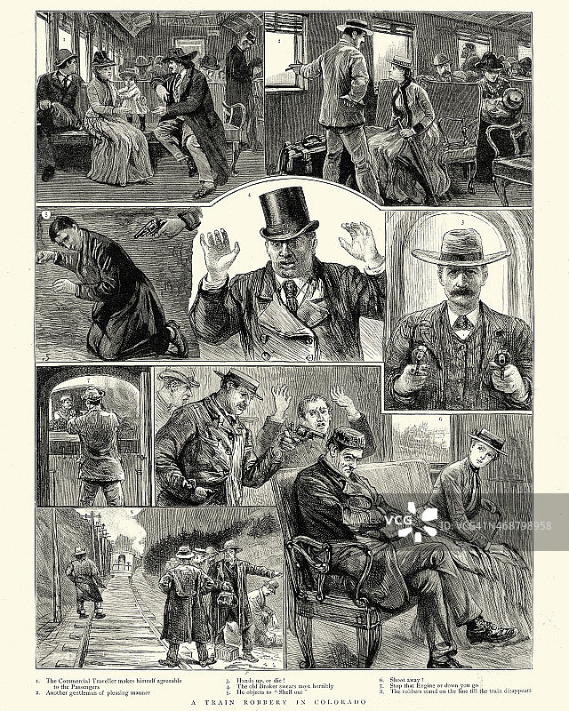 1891年美国科罗拉多州狂野西部火车抢劫案图片素材